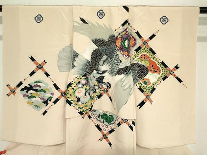 平和屋着物[]お宮参り　男の子　祝着　産着　初着　のしめ　鷹　鷲　天井花文　逸品　DABJ3135ea