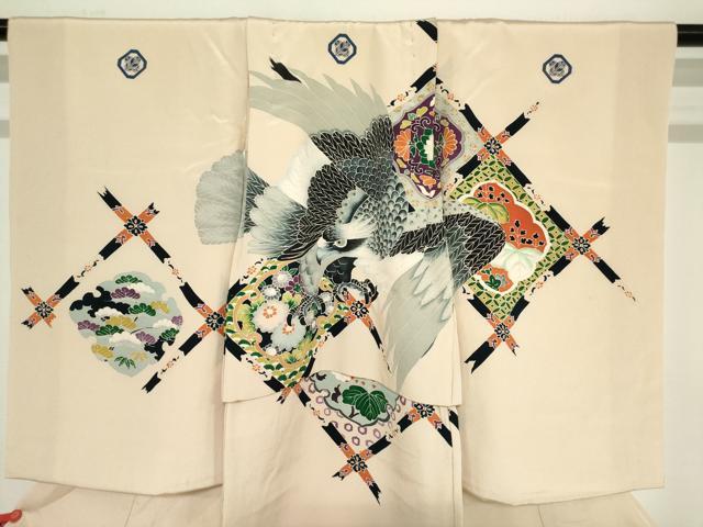 平和屋着物[]お宮参り　男の子　祝着　産着　初着　のしめ　鷹　鷲　天井花文　逸品　DABJ3135ea
