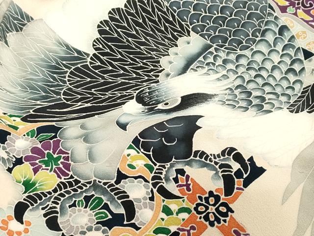 平和屋着物[]お宮参り　男の子　祝着　産着　初着　のしめ　鷹　鷲　天井花文　逸品　DABJ3135ea