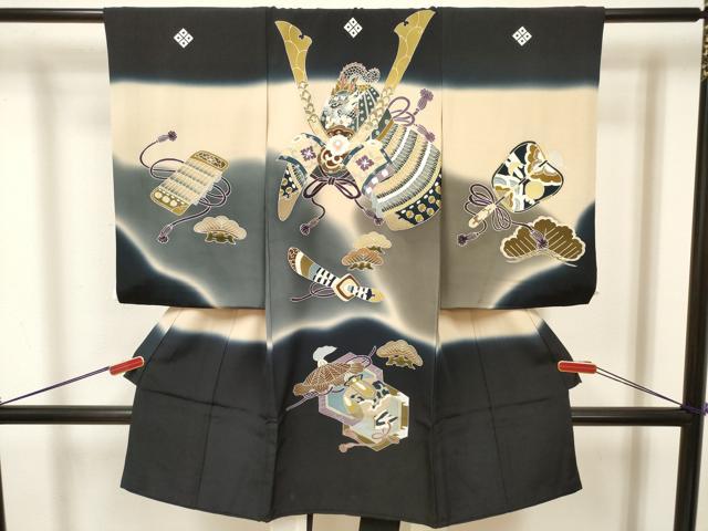 平和屋着物[]お宮参り　男の子　祝着　産着　初着　のしめ　龍　兜　器物松文　暈し染め　金彩　逸品　DABJ3136ea