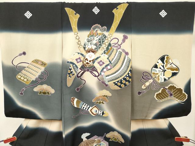 平和屋着物[]お宮参り　男の子　祝着　産着　初着　のしめ　龍　兜　器物松文　暈し染め　金彩　逸品　DABJ3136ea