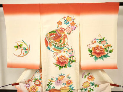 平和屋着物[]お宮参り　女の子　祝着　産着　初着　のしめ　駒刺繍　鈴花丸文　暈し染め　金彩　逸品　DABJ3137ea