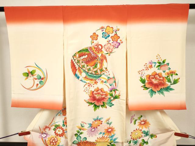 平和屋着物[]お宮参り　女の子　祝着　産着　初着　のしめ　駒刺繍　鈴花丸文　暈し染め　金彩　逸品　DABJ3137ea