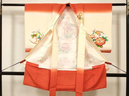 平和屋着物[]お宮参り　女の子　祝着　産着　初着　のしめ　駒刺繍　鈴花丸文　暈し染め　金彩　逸品　DABJ3137ea