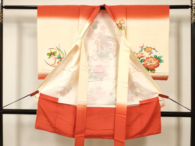 平和屋着物[]お宮参り　女の子　祝着　産着　初着　のしめ　駒刺繍　鈴花丸文　暈し染め　金彩　逸品　DABJ3137ea