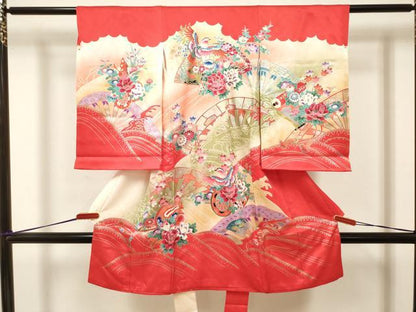 平和屋着物[]お宮参り　女の子　祝着　産着　初着　のしめ　鴛鴦花車文　金銀彩　逸品　DABJ3139ea