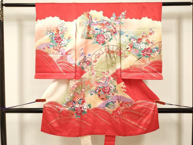 平和屋着物[]お宮参り　女の子　祝着　産着　初着　のしめ　鴛鴦花車文　金銀彩　逸品　DABJ3139ea