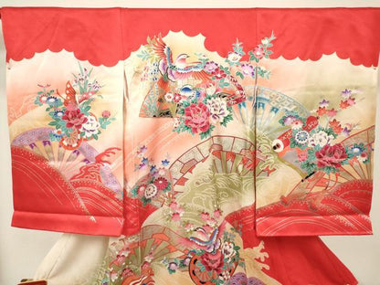 平和屋着物[]お宮参り　女の子　祝着　産着　初着　のしめ　鴛鴦花車文　金銀彩　逸品　DABJ3139ea