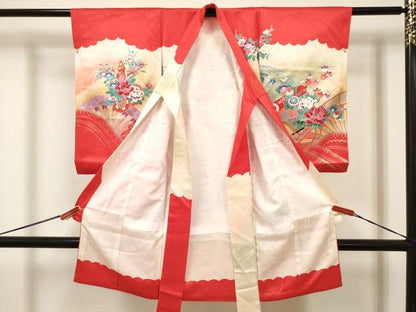 平和屋着物[]お宮参り　女の子　祝着　産着　初着　のしめ　鴛鴦花車文　金銀彩　逸品　DABJ3139ea