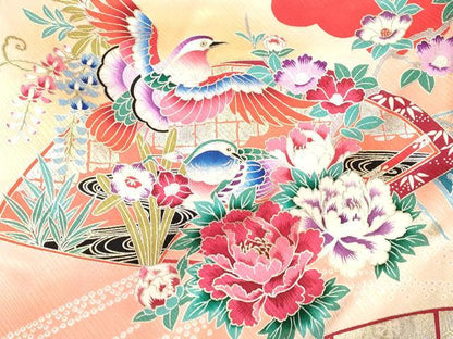 平和屋着物[]お宮参り　女の子　祝着　産着　初着　のしめ　鴛鴦花車文　金銀彩　逸品　DABJ3139ea
