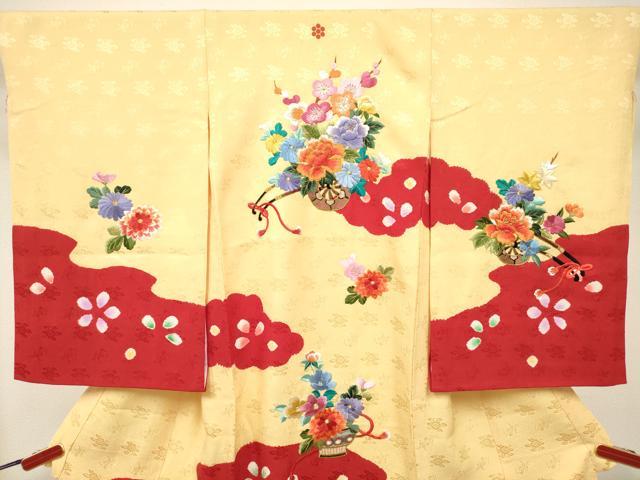 平和屋着物[]お宮参り　女の子　祝着　産着　初着　のしめ　刺繍　絞り　花車飾花文　金糸　逸品　DABJ3140ea