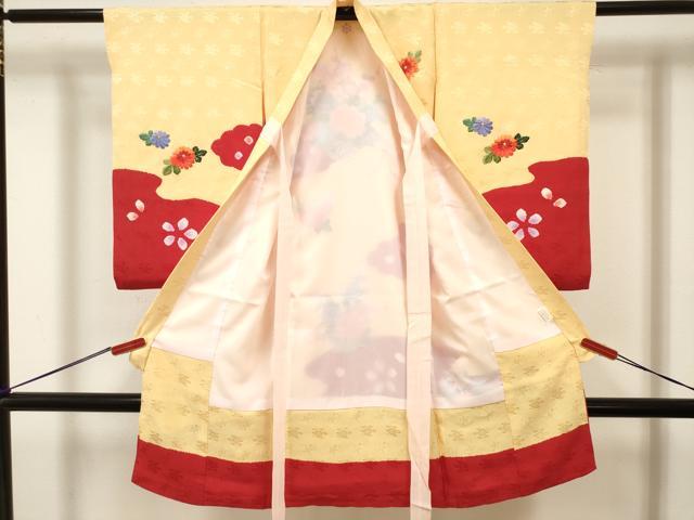 平和屋着物[]お宮参り　女の子　祝着　産着　初着　のしめ　刺繍　絞り　花車飾花文　金糸　逸品　DABJ3140ea