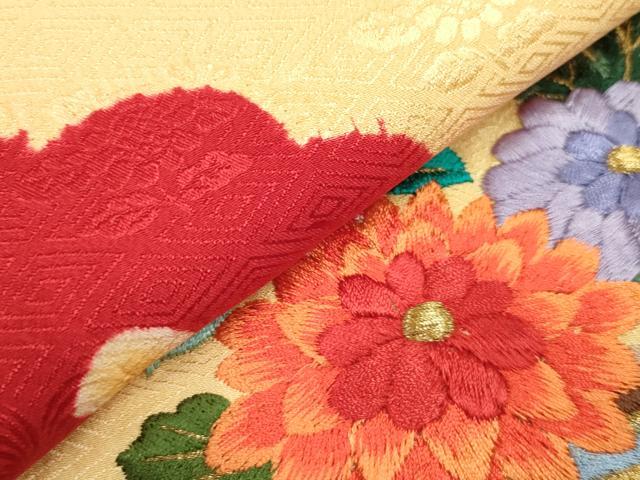 平和屋着物[]お宮参り　女の子　祝着　産着　初着　のしめ　刺繍　絞り　花車飾花文　金糸　逸品　DABJ3140ea