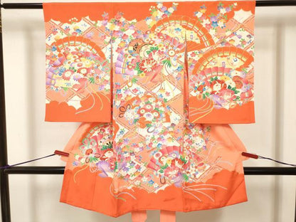 平和屋着物[]お宮参り　女の子　祝着　産着　初着　のしめ　駒刺繍　檜扇花文　くす玉　金彩　逸品　DABJ3141ea