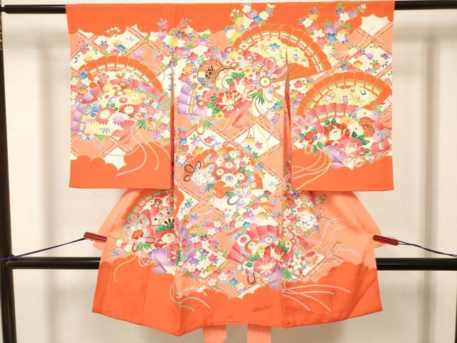 平和屋着物[]お宮参り　女の子　祝着　産着　初着　のしめ　駒刺繍　檜扇花文　くす玉　金彩　逸品　DABJ3141ea