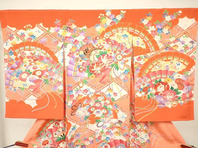 平和屋着物[]お宮参り　女の子　祝着　産着　初着　のしめ　駒刺繍　檜扇花文　くす玉　金彩　逸品　DABJ3141ea