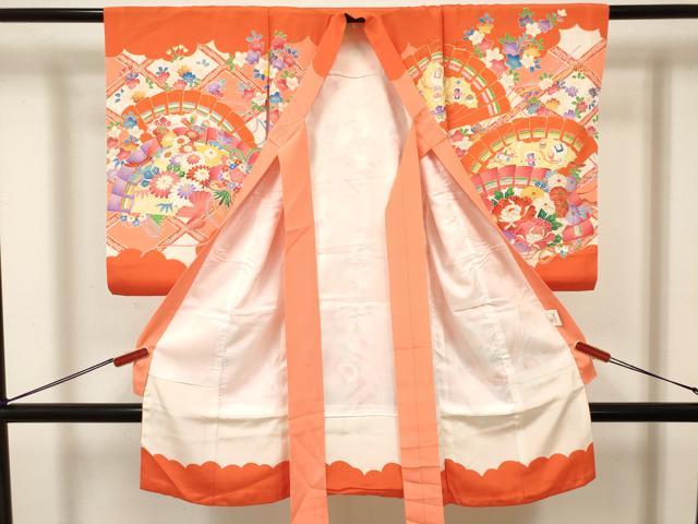 平和屋着物[]お宮参り　女の子　祝着　産着　初着　のしめ　駒刺繍　檜扇花文　くす玉　金彩　逸品　DABJ3141ea