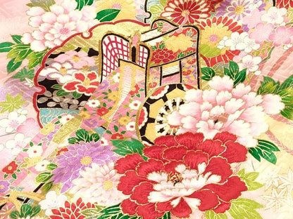 平和屋着物[]お宮参り　女の子　祝着　産着　初着　のしめ　駒刺繍　雪輪　御所車花文　暈し染め　金彩　逸品　未使用　DABJ3142ea