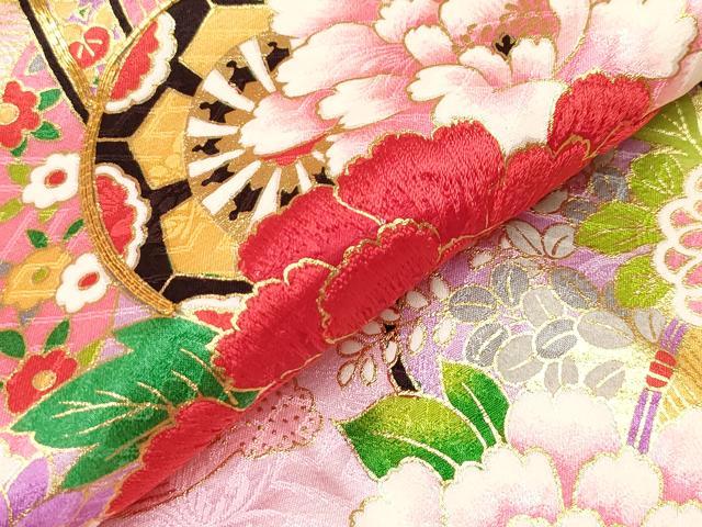 平和屋着物[]お宮参り　女の子　祝着　産着　初着　のしめ　駒刺繍　雪輪　御所車花文　暈し染め　金彩　逸品　未使用　DABJ3142ea
