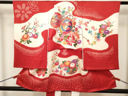 平和屋着物[]お宮参り　女の子　祝着　産着　初着　のしめ　絞り　花鼓文　逸品　DABJ3143ea