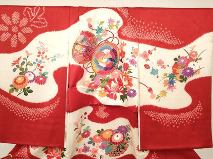 平和屋着物[]お宮参り　女の子　祝着　産着　初着　のしめ　絞り　花鼓文　逸品　DABJ3143ea