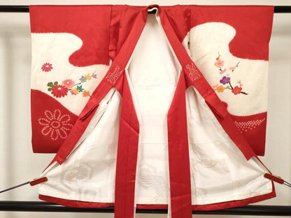 平和屋着物[]お宮参り　女の子　祝着　産着　初着　のしめ　絞り　花鼓文　逸品　DABJ3143ea