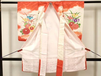 平和屋着物[]お宮参り　女の子　祝着　産着　初着　のしめ　駒刺繍　御所車花文　逸品　DABJ3144ea