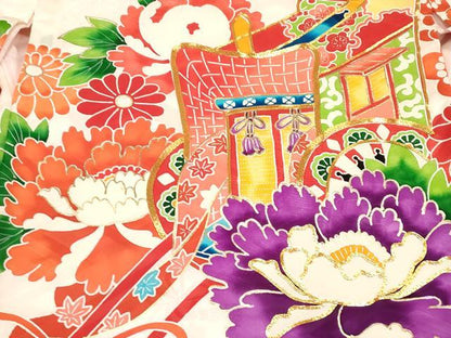 平和屋着物[]お宮参り　女の子　祝着　産着　初着　のしめ　駒刺繍　御所車花文　逸品　DABJ3144ea