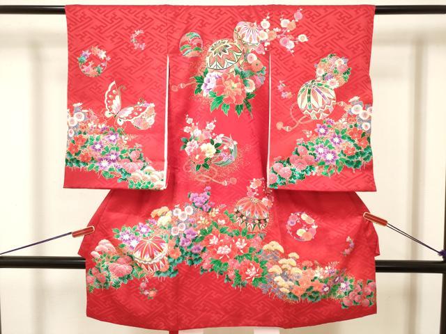 平和屋着物[]お宮参り　女の子　祝着　産着　初着　のしめ　舞蝶花鞠文　金彩　逸品　DABJ3146ea