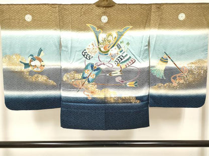 平和屋着物[]七五三　男の子　羽織　龍　兜　器物文　暈し染め　金銀彩　逸品　DABJ3149ea