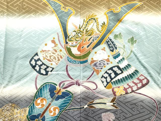 平和屋着物[]七五三　男の子　羽織　龍　兜　器物文　暈し染め　金銀彩　逸品　DABJ3149ea