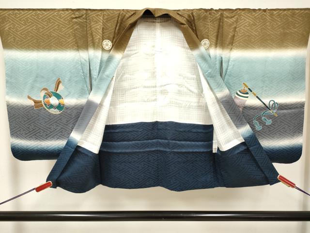 平和屋着物[]七五三　男の子　羽織　龍　兜　器物文　暈し染め　金銀彩　逸品　DABJ3149ea