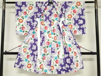 平和屋着物＊夏物　浴衣　女の子　子供　注染　朝顔　アサガオ　日本製　綿　逸品　DABJ3154ea