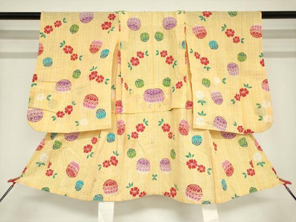 平和屋着物＊夏物　浴衣　女の子　子供　注染　花鞠文　日本製　綿　逸品　DABJ3166ea