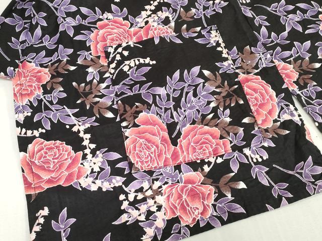 平和屋着物＊夏物　甚平　上下セット　女の子　子供　薔薇　バラ　黒地　ポケット付き　綿　DABJ3171ea