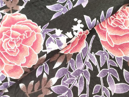 平和屋着物＊夏物　甚平　上下セット　女の子　子供　薔薇　バラ　黒地　ポケット付き　綿　DABJ3171ea