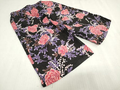 平和屋着物＊夏物　甚平　上下セット　女の子　子供　薔薇　バラ　黒地　ポケット付き　綿　DABJ3171ea