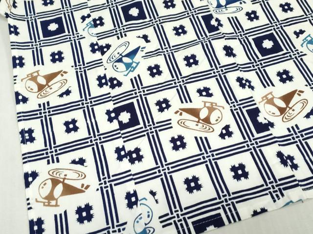 平和屋着物＊夏物　浴衣　男の子　子供　注染　井桁格子　ヘリコプター　綿　逸品　DABJ3176ea