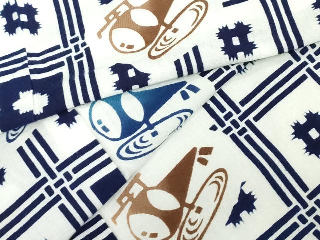 平和屋着物＊夏物　浴衣　男の子　子供　注染　井桁格子　ヘリコプター　綿　逸品　DABJ3176ea