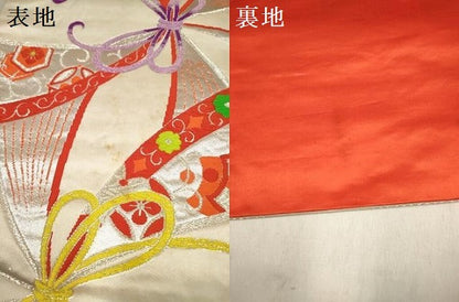 平和屋着物[]女の子　子供　全通柄袋帯　唐織　束ね紐　宝尽くし花文　銀糸　逸品　DABJ3265ea