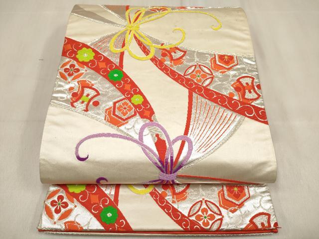 平和屋着物[]女の子　子供　全通柄袋帯　唐織　束ね紐　宝尽くし花文　銀糸　逸品　DABJ3265ea