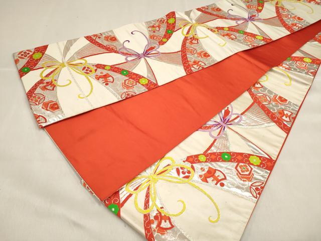 平和屋着物[]女の子　子供　全通柄袋帯　唐織　束ね紐　宝尽くし花文　銀糸　逸品　DABJ3265ea