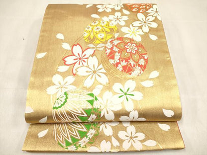平和屋着物[]女の子　子供　全通柄袋帯　栄基堂　鞠桜文　金糸　逸品　DABJ3267ea