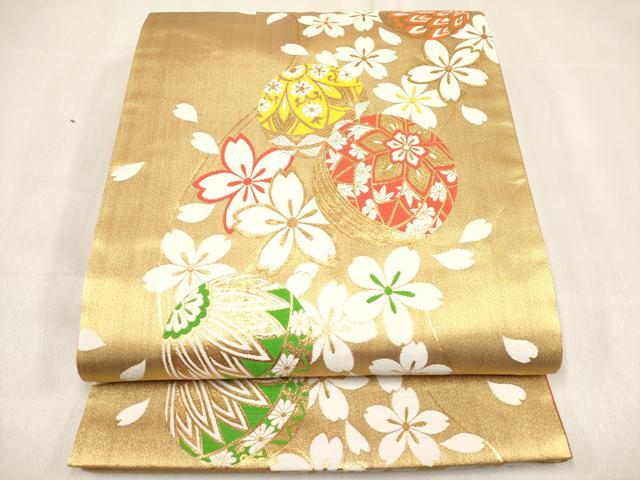 平和屋着物[]女の子　子供　全通柄袋帯　栄基堂　鞠桜文　金糸　逸品　DABJ3267ea