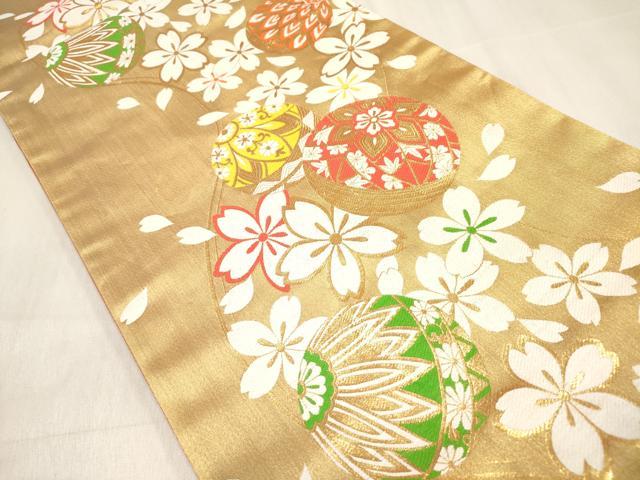 平和屋着物[]女の子　子供　全通柄袋帯　栄基堂　鞠桜文　金糸　逸品　DABJ3267ea