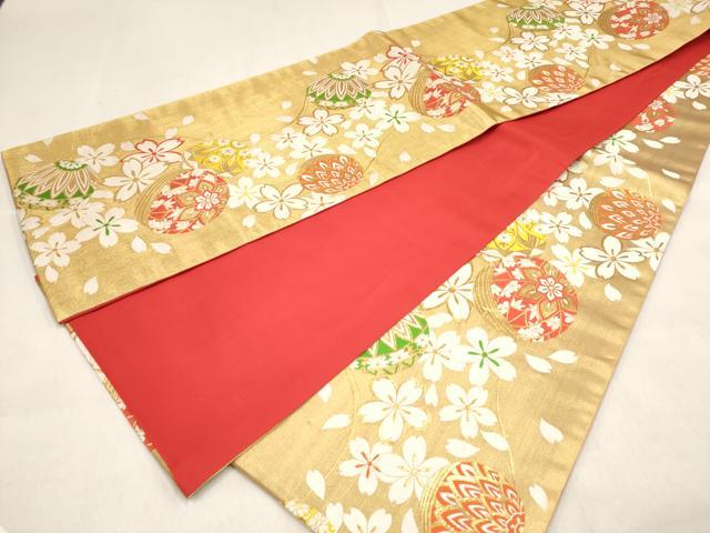 平和屋着物[]女の子　子供　全通柄袋帯　栄基堂　鞠桜文　金糸　逸品　DABJ3267ea