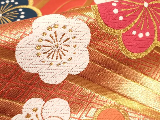 平和屋着物[]西陣　京都イシハラ謹製　女の子　子供　全通柄袋帯　捻梅　金糸　証紙付き　逸品　未使用　DABJ3270ea