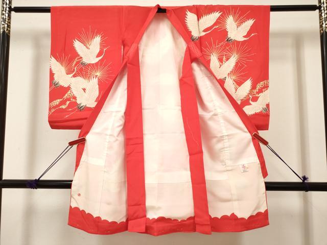 平和屋着物[]お宮参り　女の子　祝着　産着　初着　のしめ　飛鶴松文　金彩　逸品　DABJ3280ea