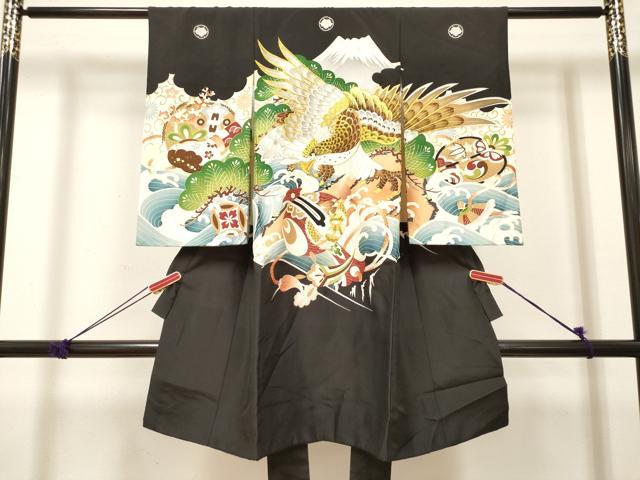 平和屋着物[]お宮参り　男の子　祝着　産着　初着　のしめ　鷹　鷲　富士山　立波器物松文　金彩　逸品　DABJ3281ea