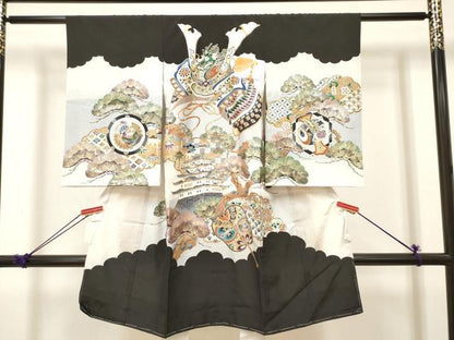 平和屋着物[]お宮参り　男の子　祝着　産着　初着　のしめ　龍　兜　城　笠松　金彩　逸品　DABJ3283ea